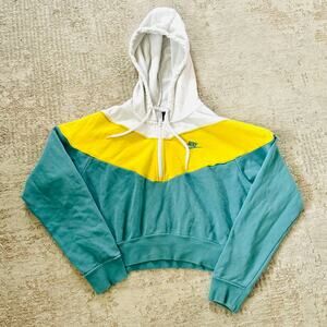 Nike blue green color block quarter zip cropped hoodie woman’s large
